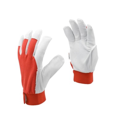 RĘKAWICE ROBOCZE BAWEŁNA SKÓRA CZERWONE ROZM. 8