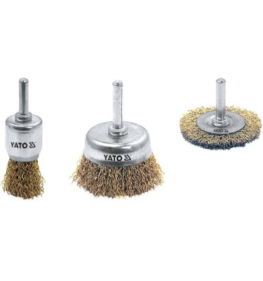 Szczotki druciane z trzpieniem, kpl. 3 szt. YT-4755 YATO