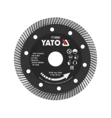 TARCZA DIAMENTOWA TURBO 125MM DO SZYBKIEGO CIĘCIA GRESU BEZ ODPRYSKÓW YT-59982 YATO