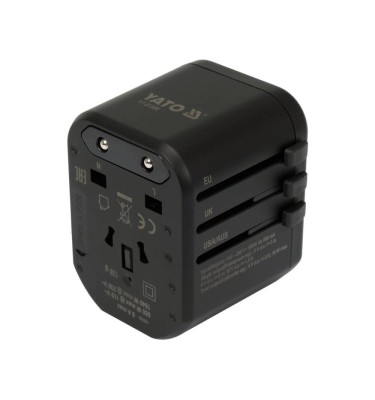 UNIWERSALNY ADAPTER PODRÓŻNY DO PONAD 150 KRAJÓW Z SZYBKĄ ŁADOWARKĄ USB Q.C. 3.0, PD USB-C, 5V/3A - 9V/2A - 12V/1.5A 18W