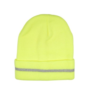 CZAPKA ZIMOWA UNIWERSALNA CIEPŁA ZÓŁTA ODBLASKOWY PASEK