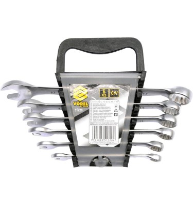 Klucze płasko-oczkowe 8-17mm, kpl.6szt. satyna zestaw Vorel