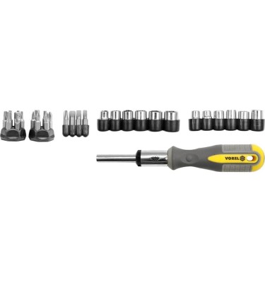 Wkrętak z grzechotką, bity, nasadki, kpl. 29 szt. 60975 Vorel