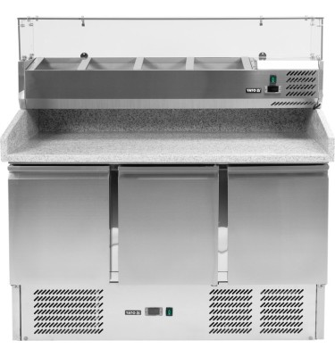 STÓŁ CHŁODNICZY DO PIZZY 368L I NADSTAWKĄ 6xGN1/4 3-DRZWIOWY Z BLATEM GRANITOWYM YG-05305 YATO